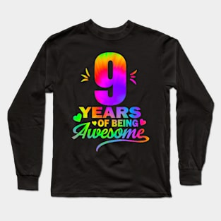 9th Birdthay Gift Idea Tie-Dye For kids Long Sleeve T-Shirt